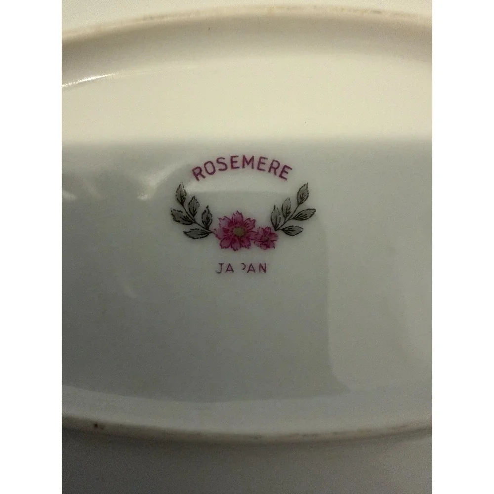 Vintage Rosemere Japan‎ Pink Floral Oval Serving Platter Silver Trim Handled